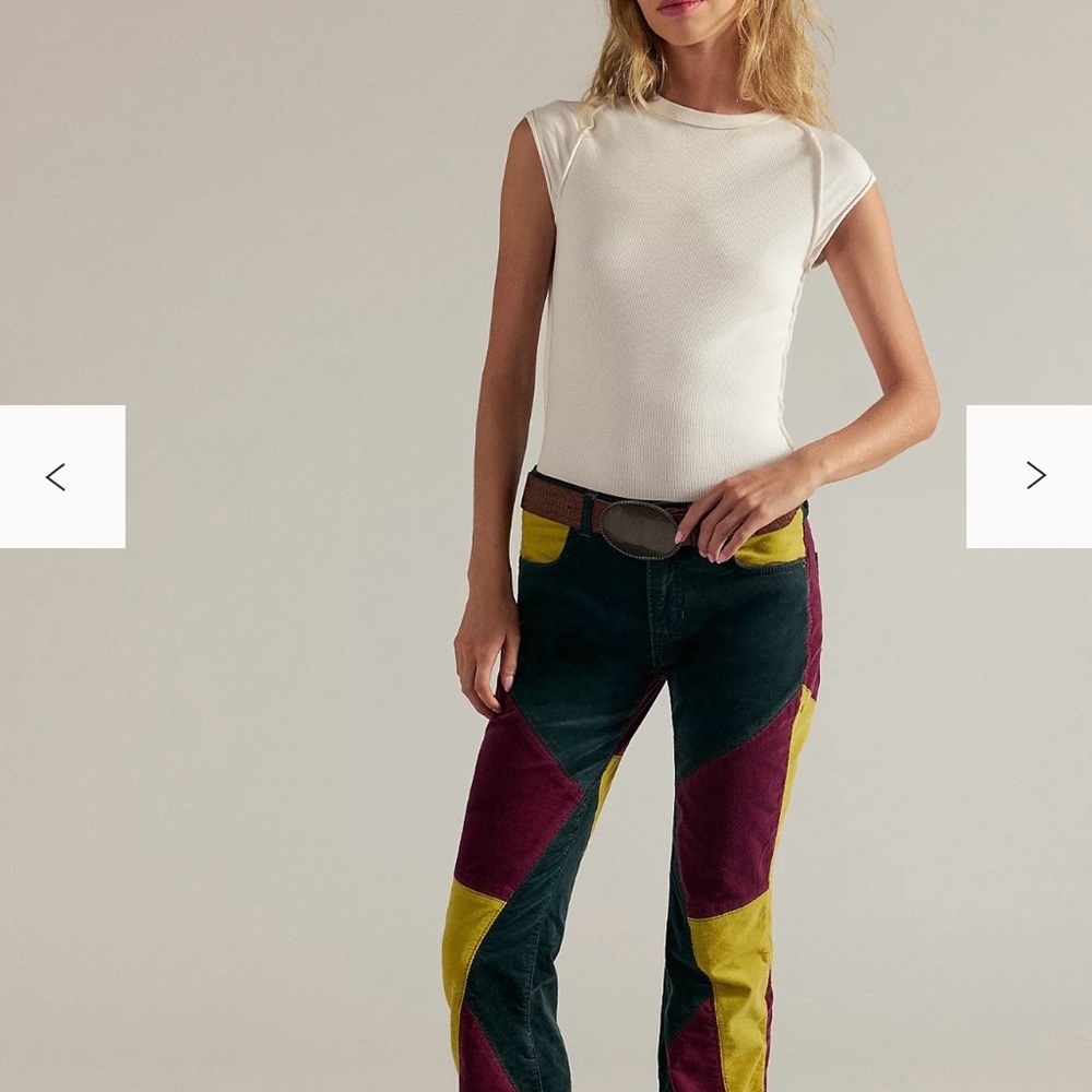 Free People Colorblock Corduroy Patchwork Pants w top set